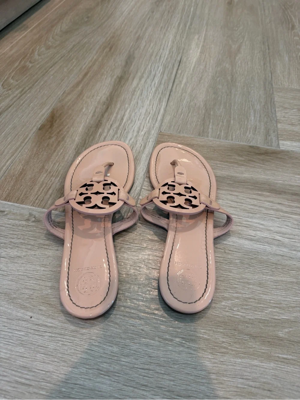 Tory Burch Blush Patent Logo Thong Sandals